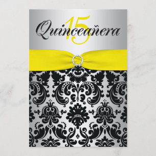 Geel zilverzwart, GEDRUKT RIBBON Quinceanera Kaart