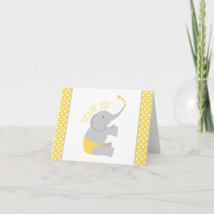 Geel zoet Baby shower met olifant Bedankkaart