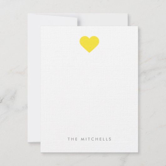 Geel Zoete Hart Monogram Schrijfpapier Notitiekaartje (Voorkant)