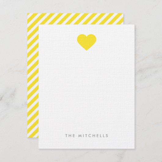 Geel Zoete Hart Monogram Schrijfpapier Notitiekaartje (Voorkant / Achterkant)