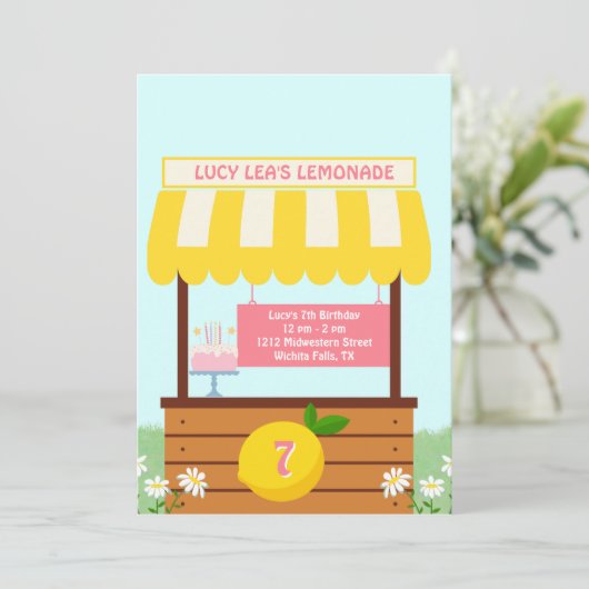 Geel, zomer, limonade stand partij verjaardag kaart (Staand voorkant)