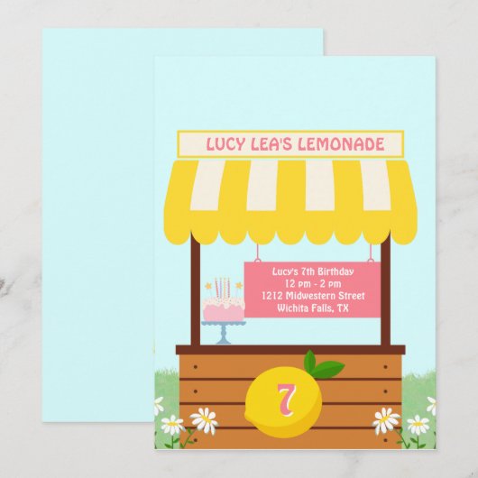 Geel, zomer, limonade stand partij verjaardag kaart (Voorkant / Achterkant)