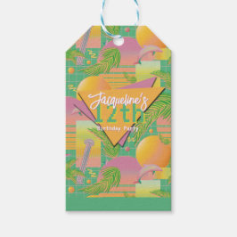 Geel Zomer Vaporwave Zonsondergang Verjaardag Cadeaulabel