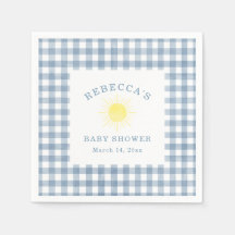 Geel Zon Blauw Gingham Jongens Baby Shower