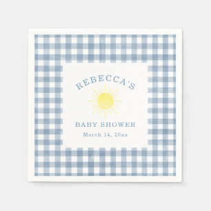 Geel Zon Blauw Gingham Jongens Baby Shower Servet