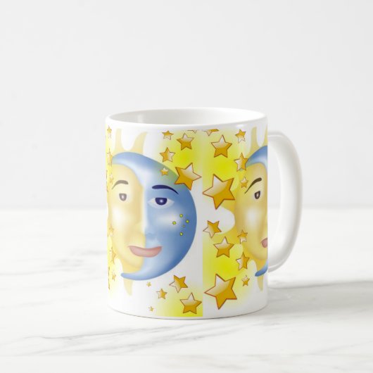 Geel Zon Blauw Maan Gele Sterren Mok (Voorkant rechts)