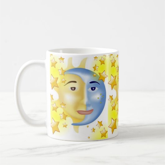 Geel Zon Blauw Maan Gele Sterren Mok (Links)