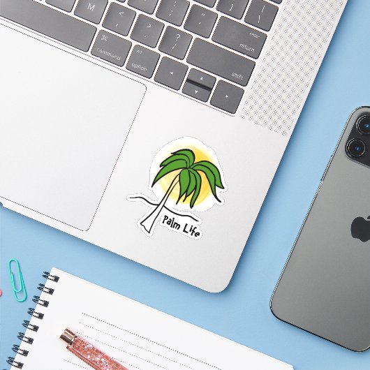Geel Zon Groen Palm Beach Sticker (Laptop met iPhone)