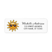 Geel zon met zonnebril retouradreslabel etiket (Voorkant)