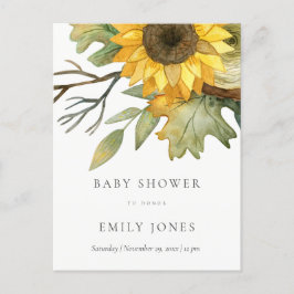 GEEL ZONKERE WATERVERF FLORAAL BABY SHOWER UITNODIGING BRIEFKAART