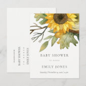 GEEL ZONKERE WATERVERF FLORAAL BABY SHOWER UITNODIGING BRIEFKAART (Voorkant / Achterkant)