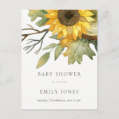 GEEL ZONKERE WATERVERF FLORAAL BABY SHOWER UITNODIGING BRIEFKAART (Voorkant)