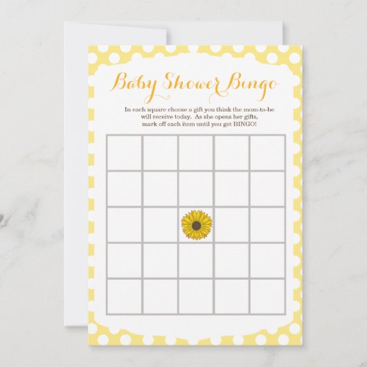 Geel zonnebloem Baby shower Bingo Game Kaart (Voorkant)