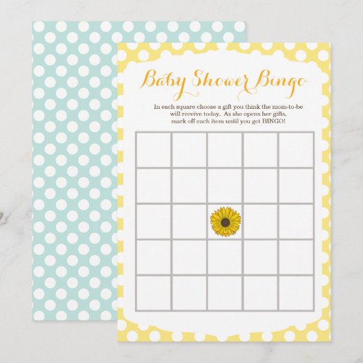 Geel zonnebloem Baby shower Bingo Game Kaart (Voorkant / Achterkant)