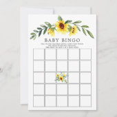 Geel Zonnebloem BINGO Baby shower spel Kaart (Voorkant)