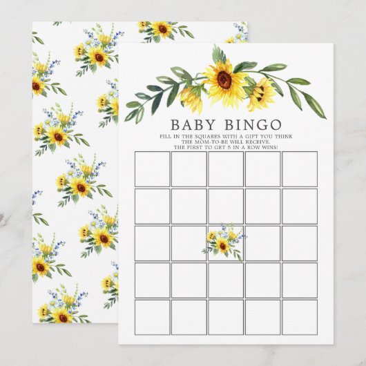Geel Zonnebloem BINGO Baby shower spel Kaart (Voorkant / Achterkant)