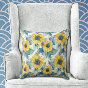 Geel Zonnebloem Blauw Bladpatroon Kussen