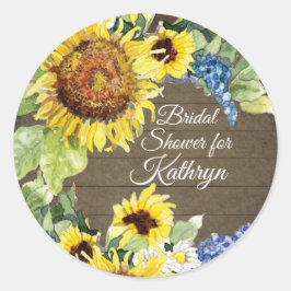 Geel Zonnebloem Blauw Bloemen n Hout Vrijgezellenf Ronde Sticker