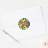 Geel Zonnebloem Blauw Bloemen n Hout Vrijgezellenf Ronde Sticker (Envelop)
