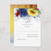 Geel Zonnebloem Blauw en Rood Herfst Bruiloft RSVP (Voorkant / Achterkant)