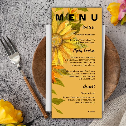 Geel Zonnebloem Bloemen Bruiloft Menu
