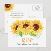 Geel Zonnebloem Bloemen Bruiloft RSVP Briefkaart (Voorkant / Achterkant)
