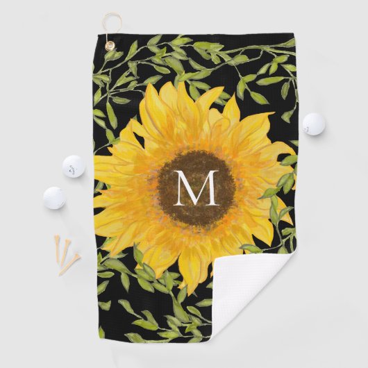 Geel Zonnebloem Bloemen op maat monogram dames Golfhanddoek (Insitu)