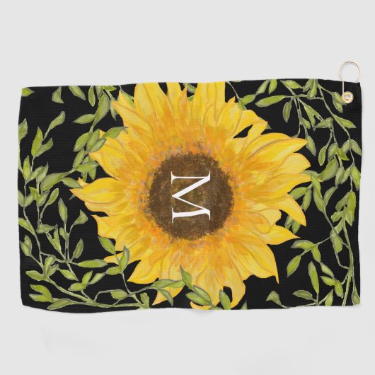 Geel Zonnebloem Bloemen op maat monogram dames Golfhanddoek (Horizontaal)
