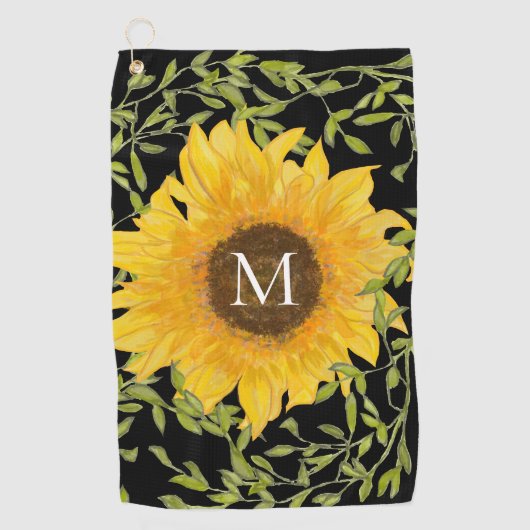 Geel Zonnebloem Bloemen op maat monogram dames Golfhanddoek (Voorkant)