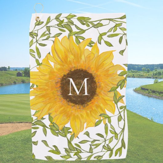 Geel Zonnebloem Bloemen op maat monogram dames Golfhanddoek