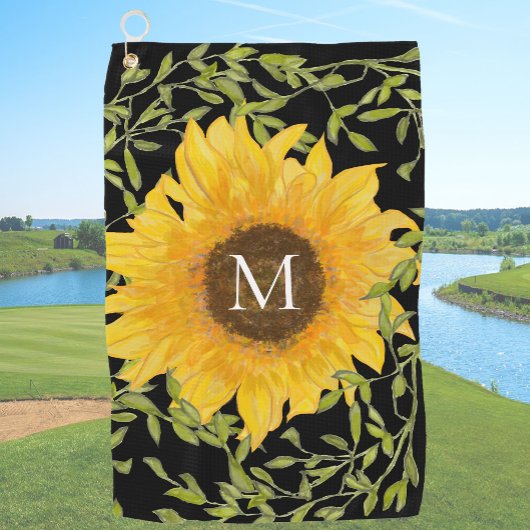 Geel Zonnebloem Bloemen op maat monogram dames Golfhanddoek