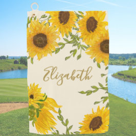 Geel Zonnebloem Bloemen op maat monogram dames Golfhanddoek