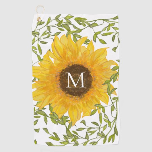 Geel Zonnebloem Bloemen op maat monogram dames Golfhanddoek (Voorkant)
