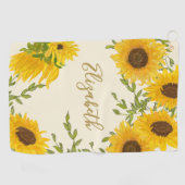 Geel Zonnebloem Bloemen op maat monogram dames Golfhanddoek (Horizontaal)