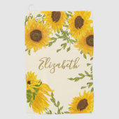 Geel Zonnebloem Bloemen op maat monogram dames Golfhanddoek (Voorkant)