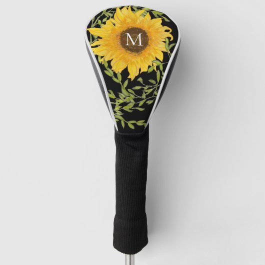 Geel Zonnebloem Bloemen op maat monogram dames Golfheadcover (Voorkant)