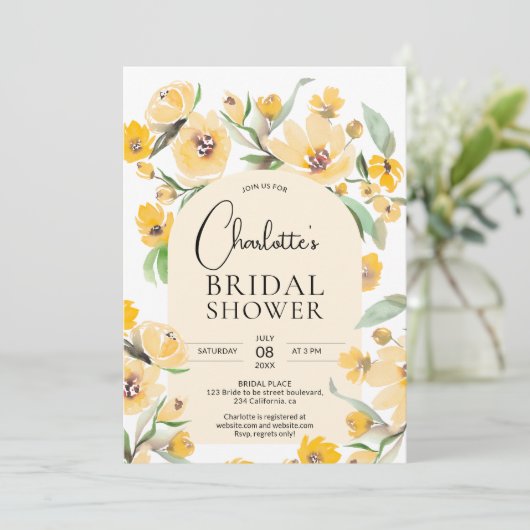 Geel zonnebloem bloemenboog chique vrijgezellenfee kaart (Staand voorkant)