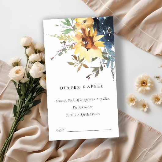 Geel Zonnebloem Bloemenluier Raffle Baby shower Informatiekaartje