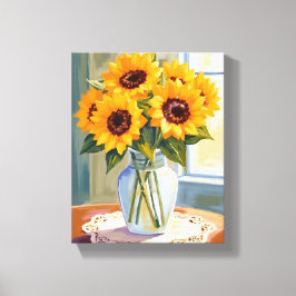 Geel Zonnebloem Boeket Waterverf Bloem Canvas Afdruk