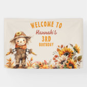 Geel Zonnebloem Boerderij Scarecrow Verjaardag Spandoek (Horizontaal)