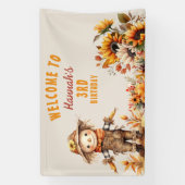 Geel Zonnebloem Boerderij Scarecrow Verjaardag Spandoek (Verticaal)