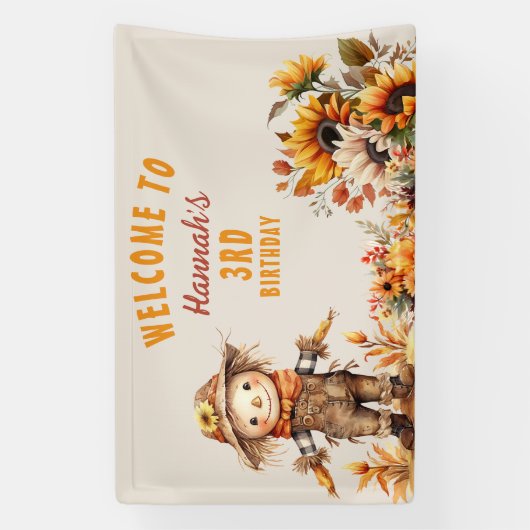 Geel Zonnebloem Boerderij Scarecrow Verjaardag Spandoek (Verticaal)