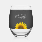 Geel Zonnebloem Botanisch Eenvoudig Grijs Wijnglas Zonder Voet (Achterkant)