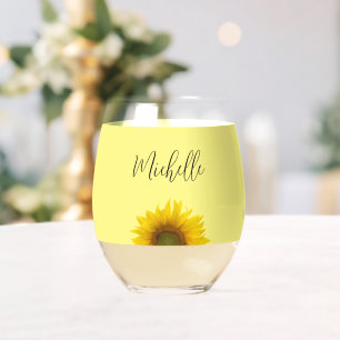 Geel Zonnebloem Botanisch Land Bloemen Wijnglas Zonder Voet