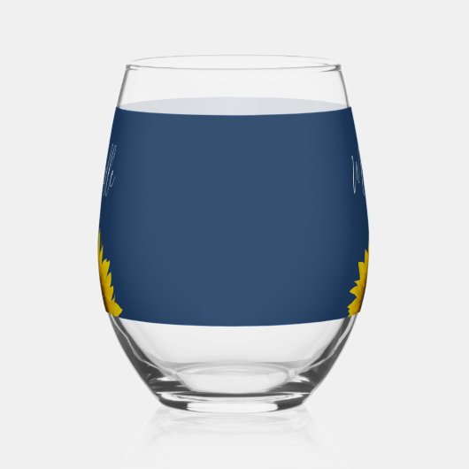 Geel Zonnebloem Botanische Marine Blauw Wijnglas Zonder Voet (Rechts)