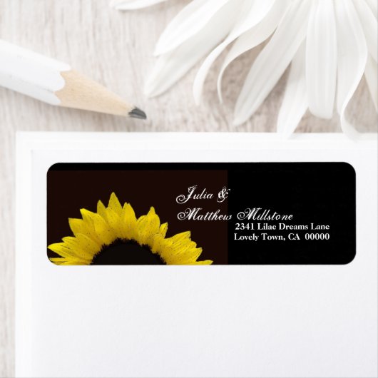 Geel Zonnebloem Bruiloft Adres Label (Insitu)
