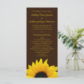 Geel Zonnebloem Bruin Bruidsbruiloft programma Programmakaart (Staand voorkant)