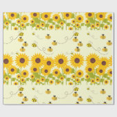 Geel Zonnebloem Bumble Bee Patroon Wrapping Paper Cadeaupapier (Vlak)