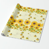 Geel Zonnebloem Bumble Bee Patroon Wrapping Paper Cadeaupapier (Uitgerold)