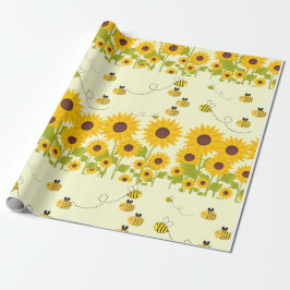 Geel Zonnebloem Bumble Bee Patroon Wrapping Paper Cadeaupapier